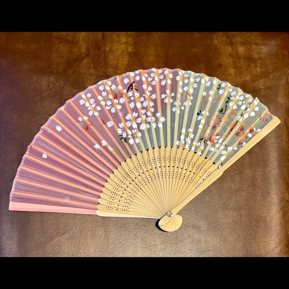 NEW Pink Flowering Japanese Fan In Original Box